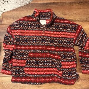 American Eagle Womans Sherpa Red and Black Patterned Pullover Sweater